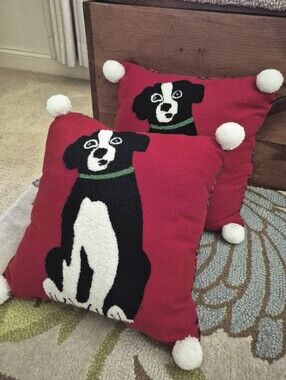 Lot Of 2 Matshall's Home Goods Red Dog Accent Pillows, 15 X 15 Inches